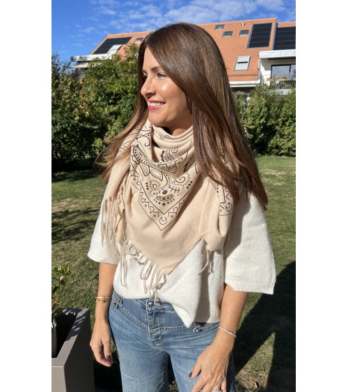 Carré frangé beige